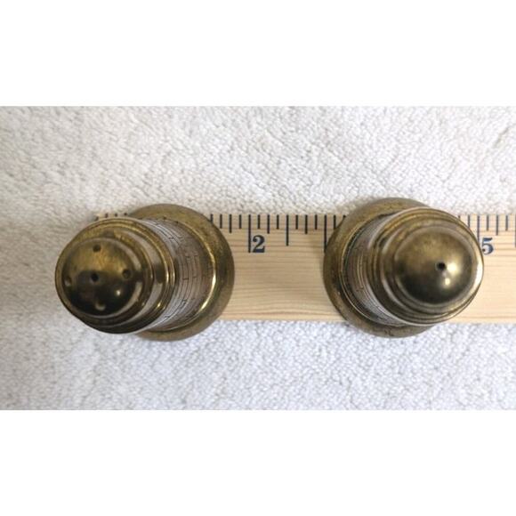 Lighthouse BRASS Salt & Pepper Shakers Brass "Brick" Set 3.5" Nautical Theme - Picture 3 of 7